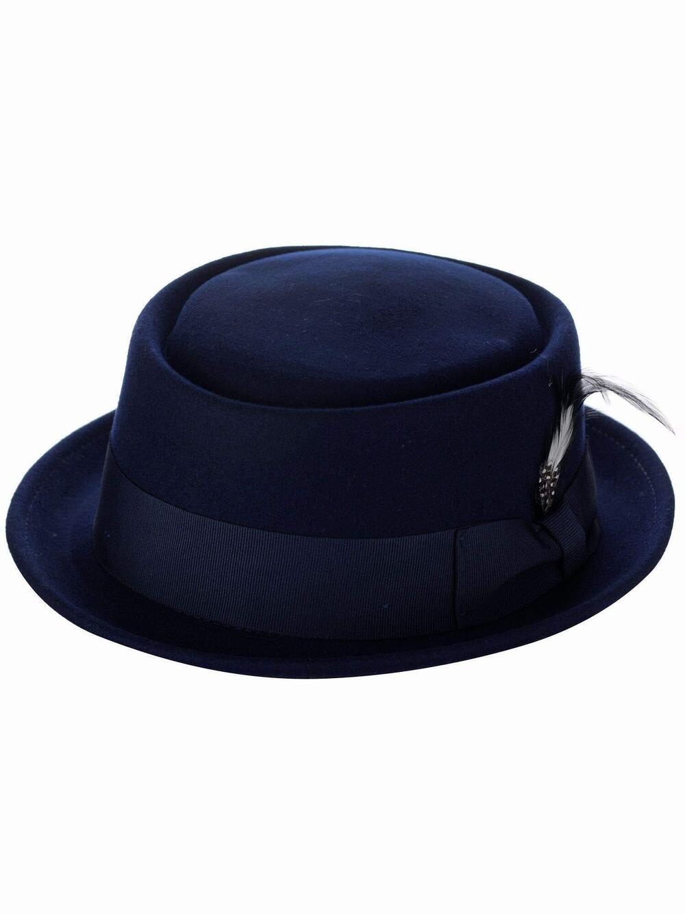 4722 Crushable Wool Felt Porkpie Hat w/Feather HE09 Navy-S/M